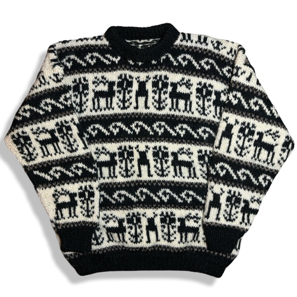 Vintage Wool Hand Knit Deer Pattern Sweater